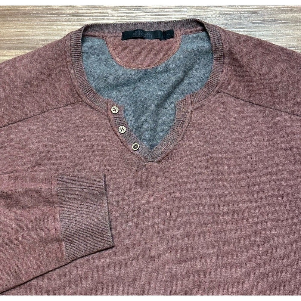 Raffi The Nicholas Button Up Henley Cotton Shirt Red/Grey Men's Sz XL
